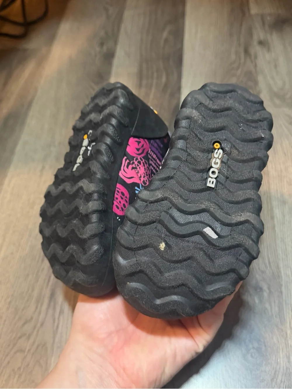 Bogs Kids Black Floral Winter Boots with Fleece Lining